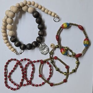 Boho Bundle Lot Stacking Bracelets Letter Wooden Bead Necklace Bohemian